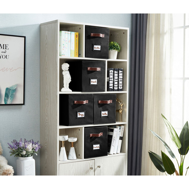 DECOMOMO Storage Bins, Cube Storage Bin with Labels, Fabric Storage Cubes for Shelves (10.5" x 11" / 6pcs, Black), Black