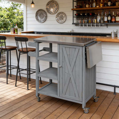 Foldable Outdoor Kitchen Island Patio Kitchen Island Outdoor Kitchen Cart Portable Prep Station with Lockable Wheels