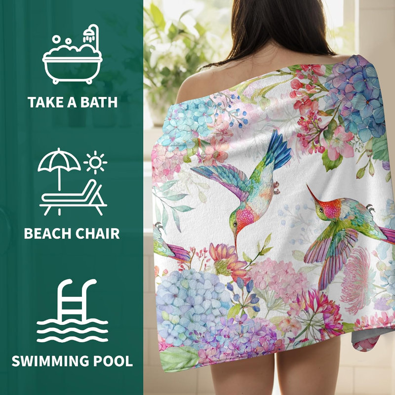 Serviette de bain en microfibre corail en molleton, hortensias, hortensias, serviettes florales pour salle de bain 30 * 63 pouces Plus, vous recevrez un sac fourre-tout en toile de style plage