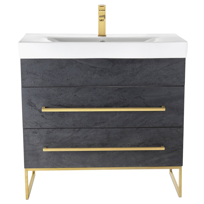 Meuble-lavabo simple 36 po Taft Avenue, Marbre noir, Laiton satiné