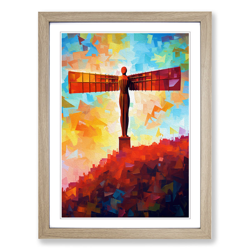 Angel Of The North Pop - Single Picture Frame Print on Wood, 46cm H x 34cm W x 2cm D, Oak