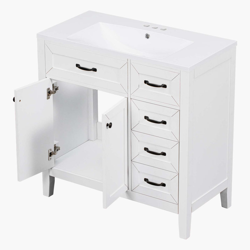 35.98'' Single Bathroom Vanity with Ceramic Top, White