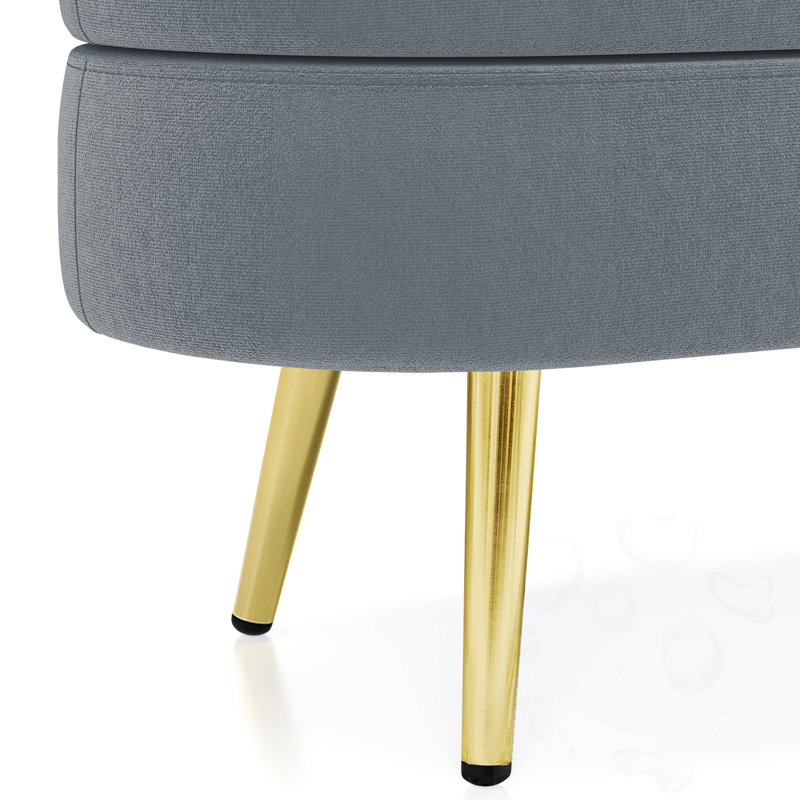 Oval Storage Bench With Metal Legs, Dark Gray
