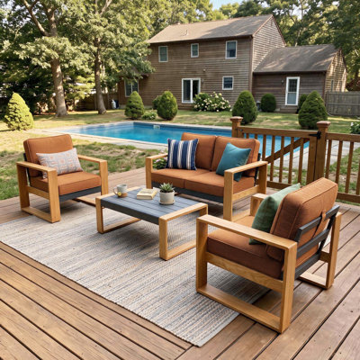  Ensemble de meubles de patio en aluminium 4 pièces avec table basse, siège surdimensionné avec ensemble de conversation extérieur à dossier haut