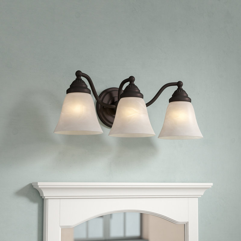 Moyer 3-Light 19 inch Wide Oil Burnished Bronze Traditional Bathroom Vanity Lighting Fixture, White Alabaster Glass Shade, Dimmable, LED Compatible, Over the Mirror Mounted Wall Sconce