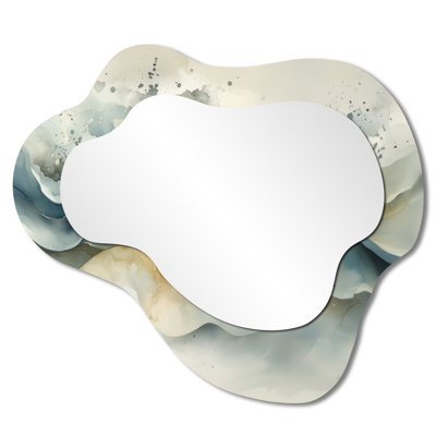 Vortex gris et blanc I de Dreams I - miroir asymétrique abstrait irrégulier, miroir mural moderne, imprimé sur métal