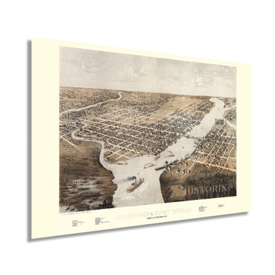 1867, carte du Wisconsin de Green Bay - carte vintage de Green Bay - vue à vol d'oiseau de Green Bay et du Fort Howard, Wisconsin - carte historique de Green Bay, affiche d'art mural