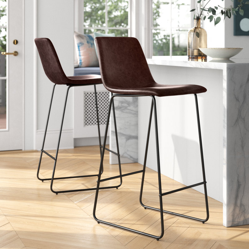 Liekele Upholstered Modern Dining Stools, Tabouret de bar (siège d'une hauteur de 30 po), Simili cuir brun foncé