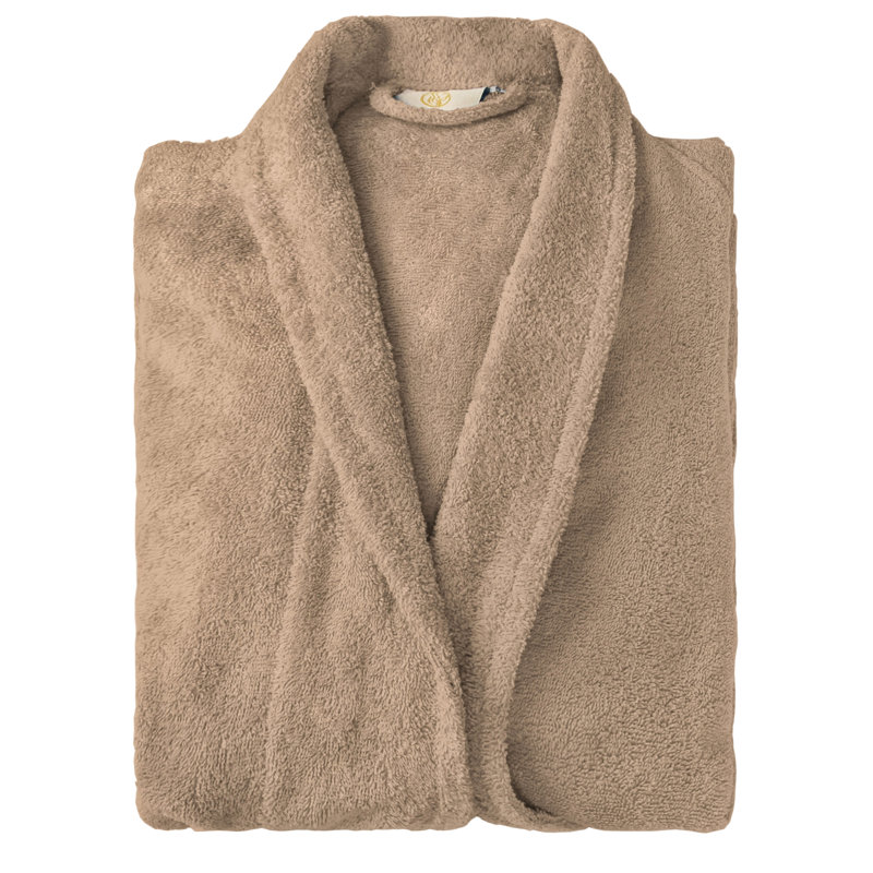 100% Cotton Terry Cloth Gender Neutral Mid-Calf Bathrobe with Pockets, Taupe, S