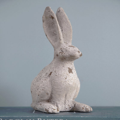 5.3x4.5x12.8" Weathered Cement Cream Rabbit Statue