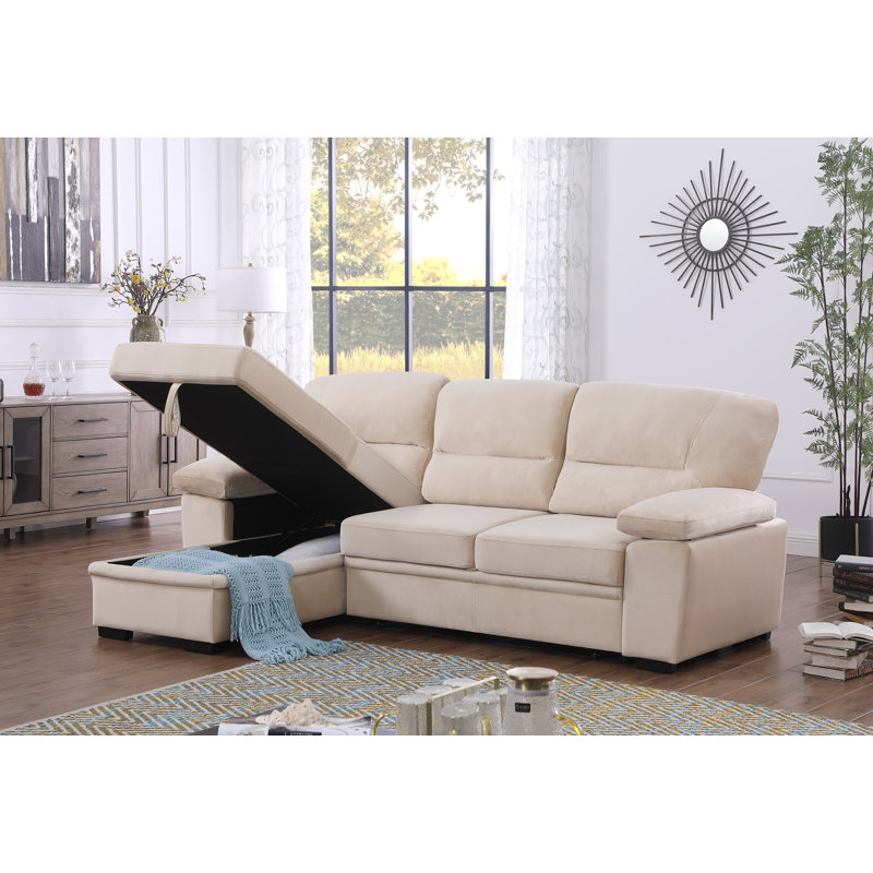 Velvet L-Shaped Sectional Reversible, Beige