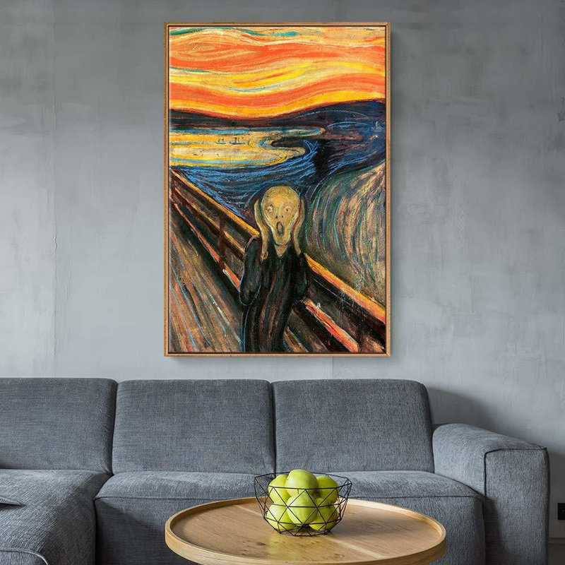 Edvard Munch's The Scream Framed Canvas Print, 24" x 36", Natural Wood Frame