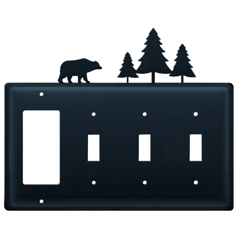 Bear and Pine Trees 4-Gang Toggle Light Switch / Rocker Combination Wall Plate