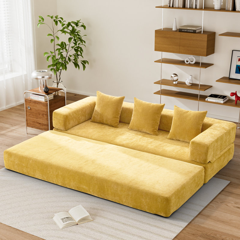 Canapé-lit pliant avec coussins Chenille, Jaune