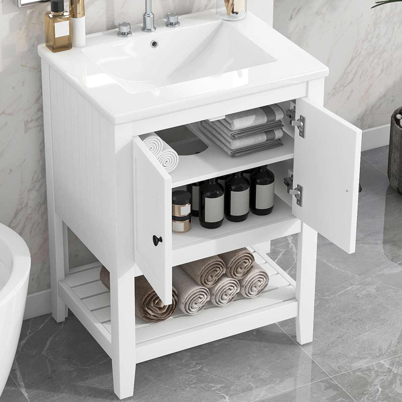 24'' Single Bathroom Vanity with Ceramic Top, White