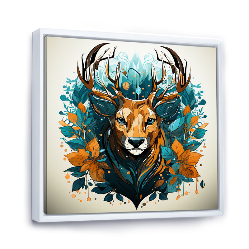 Tranquil Graze Deer In Nature - Art mural animal cerf, H 36 po x l 36 po x P 1,5 po, Cadre flottant blanc