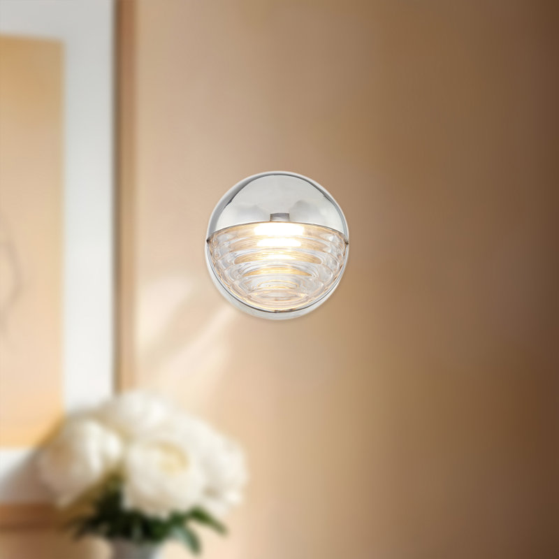 Palais 1 - Light LED Flush Mounted Sconce, Polished Nickel/Ribbed Glass