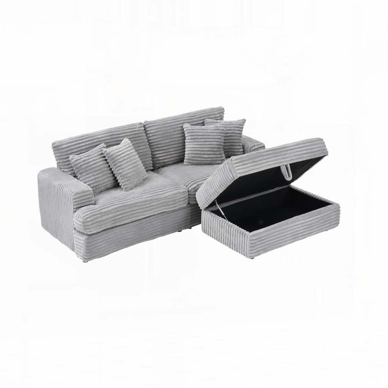 Canapé avec repose-pieds Corduroy, Gris