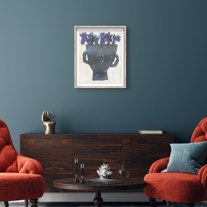 Indigo Vase II Shadowbox Floral & Botanical Print by Oliver Gal, Black Frame, 16 x 20, 31.5"H x 25.5"W, Natural Oak Shadowbox