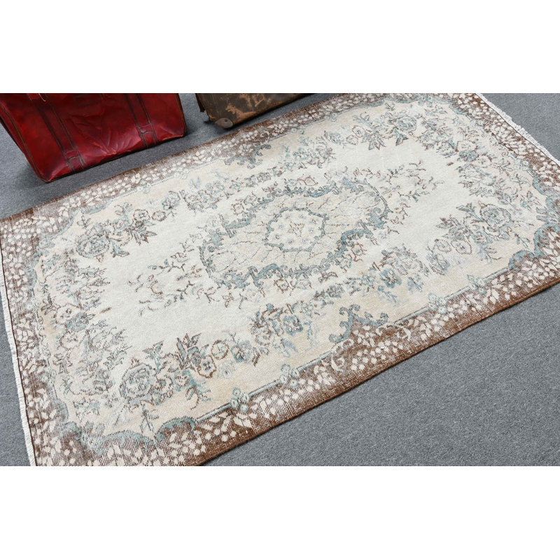 Tapis turc rétro tissé à la main beige pour un décor rétro unique et un tapis antique