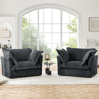 Fauteuil en velours côtelé gris à 2 places avec sièges profonds et coussins à haut dossier, coussins luxueux, housses amovibles, structure en bois, conception naturelle facile à assembler,