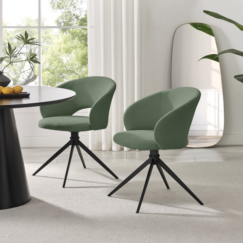 Biljana Luxury Fabric Upholstered Swivel Dining And Office Chairs With Metal Legs, Green
