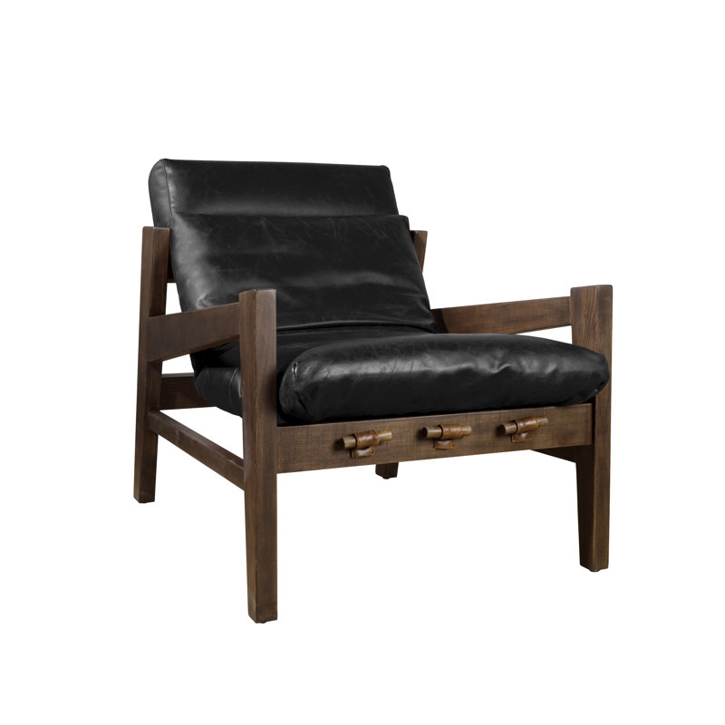 Carre 28.35'' W Genuine Leather Lounge Armchair With Adjustable Headrest, Black