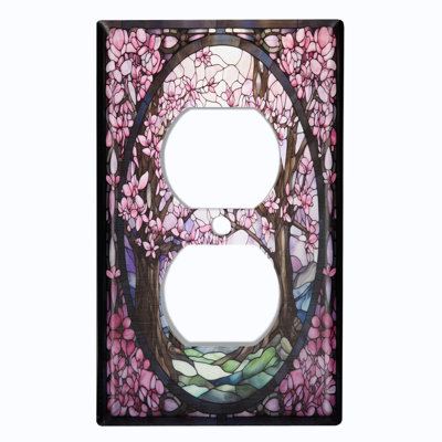 Couvercle de plaque d'interrupteur en métal; Bascule à 4 bandes standard des États-Unis - image imprimée de cerisiers en fleurs colorés