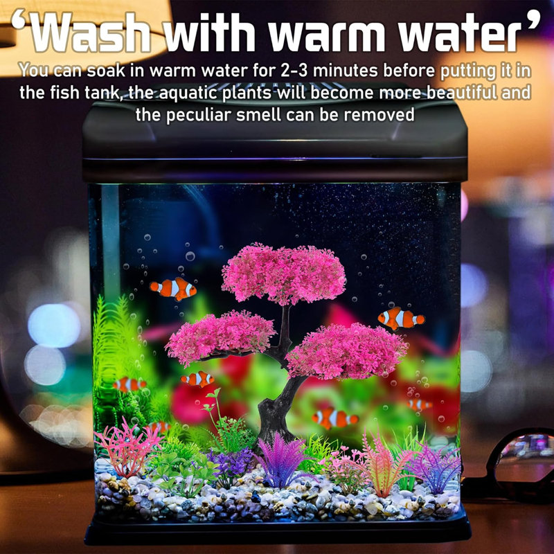 Ensemble de décoration d'aquarium en forme de cerisier rose