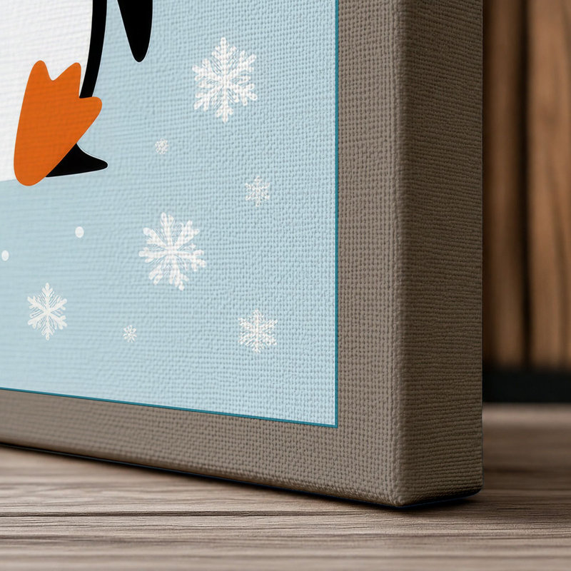 Winter Penguin Modern 1 Piece Wrapped Canvas Wall Art, 24x16 - 61.0 x 40.6 cm, Taupe Border