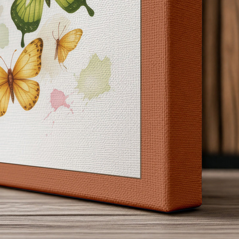Dancing Butterflies Botanical 1 Piece Wrapped Canvas Wall Art, 36x24 - 91.4 x 61.0 cm, Terracotta Border