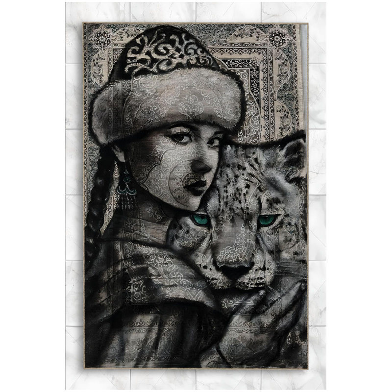 Tapis noir lavable à motif tigré noir, Tapis de couloir 3 pi 3 po x 9 pi 10 po
