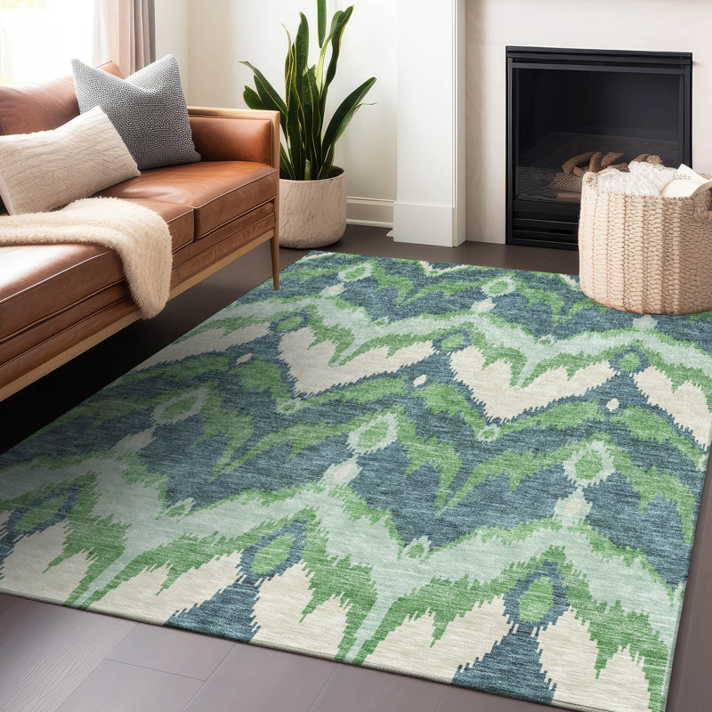 Premium Machine Washable Prisco Green Rug, Rectangle 2'6" x 3'10"