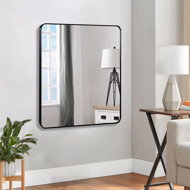 Metal Framed Square Bathrrom Mirror, Square, Black, 30" x 30"