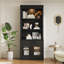 Bibliothèque haute à DEL avec 2 portes en verre et 1 tiroir, rangement moderne pour le salon et le bureau personnel-1041883732