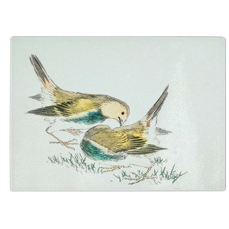 Glass Japanese Great Tit Birds by Numata Kashu Chopping Board, 28.5 cm W x 20 cm L