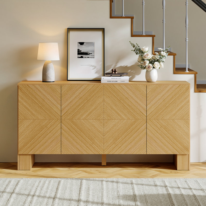 Buffet de 63 po, armoire de rangement avec 4 portes et tablettes réglables