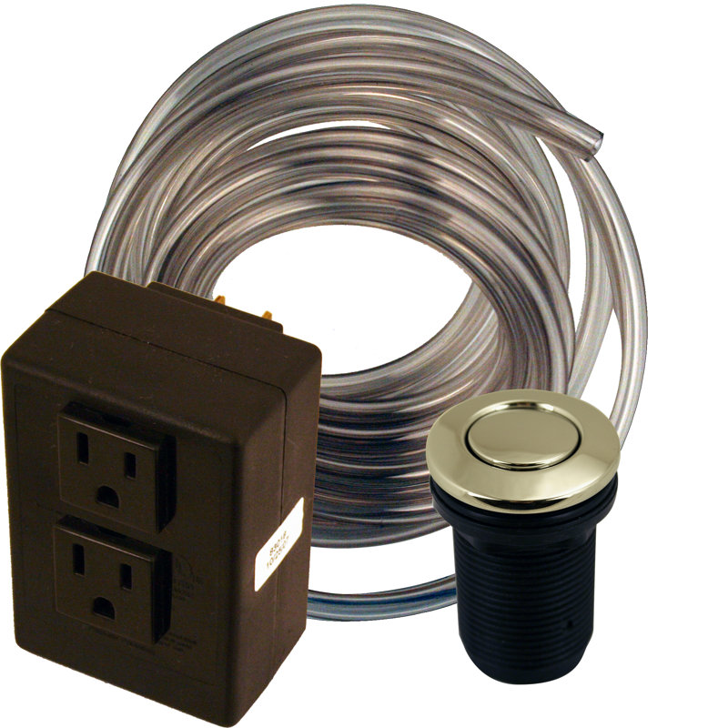 Sink Top Waste Disposal Air Switch and Dual Outlet Control Box, Flush Button, Polished Brass