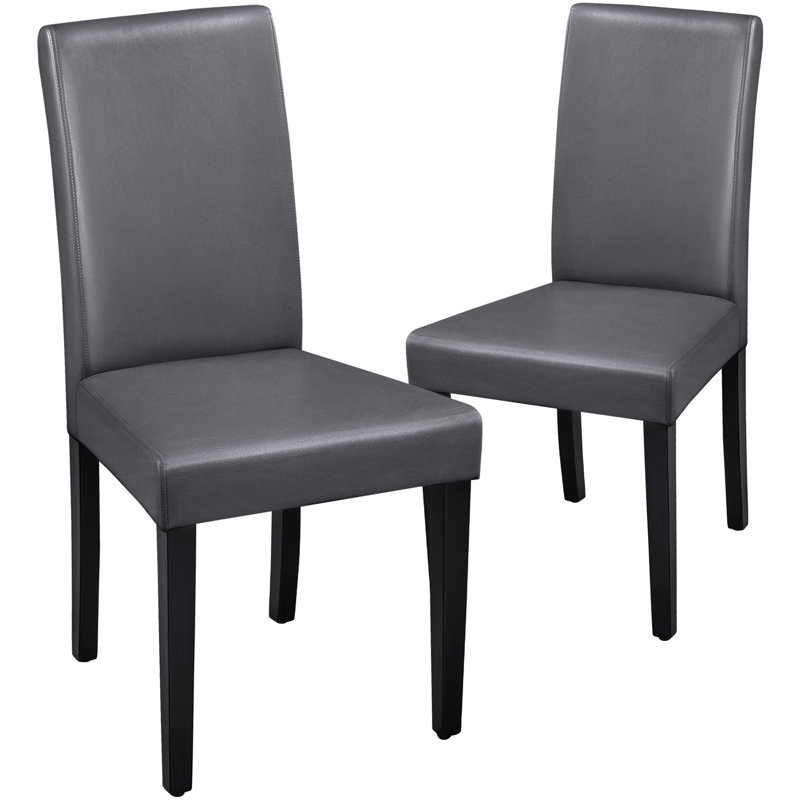 Faux Leather Dining Room Chairs with Rubberwood Legs, Dark Gray