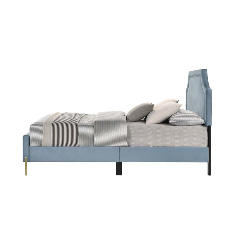 Grand lit, velours bleu clair, Full/Double