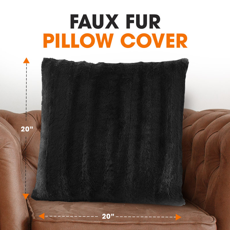 Housse de coussin en similifourrure, Noir, 20 po x 20 po