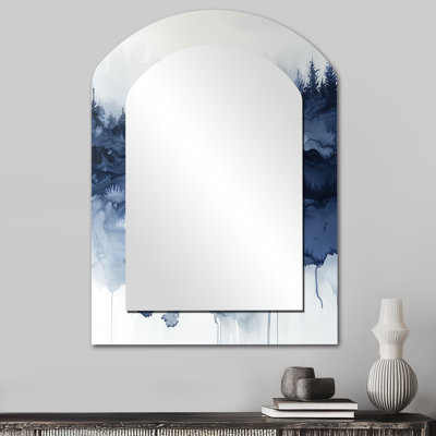 «Forest Winter River Silence Reflection», miroir décoratif à arche de forêt, miroir mural asymétrique traditionnel