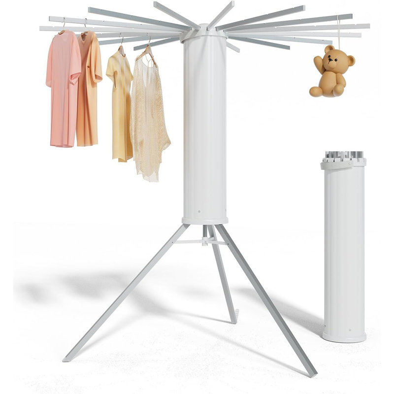 Tripod Clothes Drying Rack - Foldable, Space-Saving With 16 Rods, 3.94" H x 4.72" W x 5.91" D, White