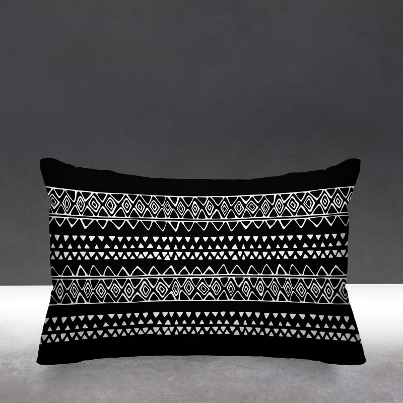 Titi Geometric Outdoor Reversible Throw Pillow, Black