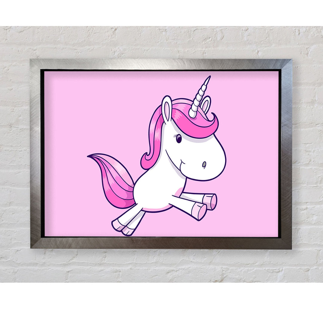 Gerahmtes Leinwandbild Leaping Unicorn Pink