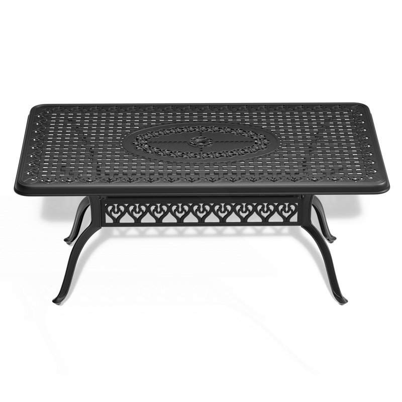 Cast Aluminum Patio Dining Table With Umbrella Hole, Patio Table