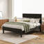 Structure de lit plateforme double pleine grandeur avec tête de lit tapissier et lattes de bois - aucun sommier requis, assemblage facile, noir-1225327113
