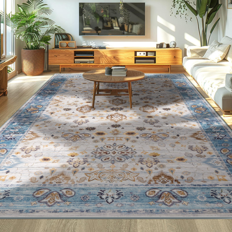 Tapis floral lavable doux à la mode pour décoration de dortoir, Rectangle 4pi x 6 pi