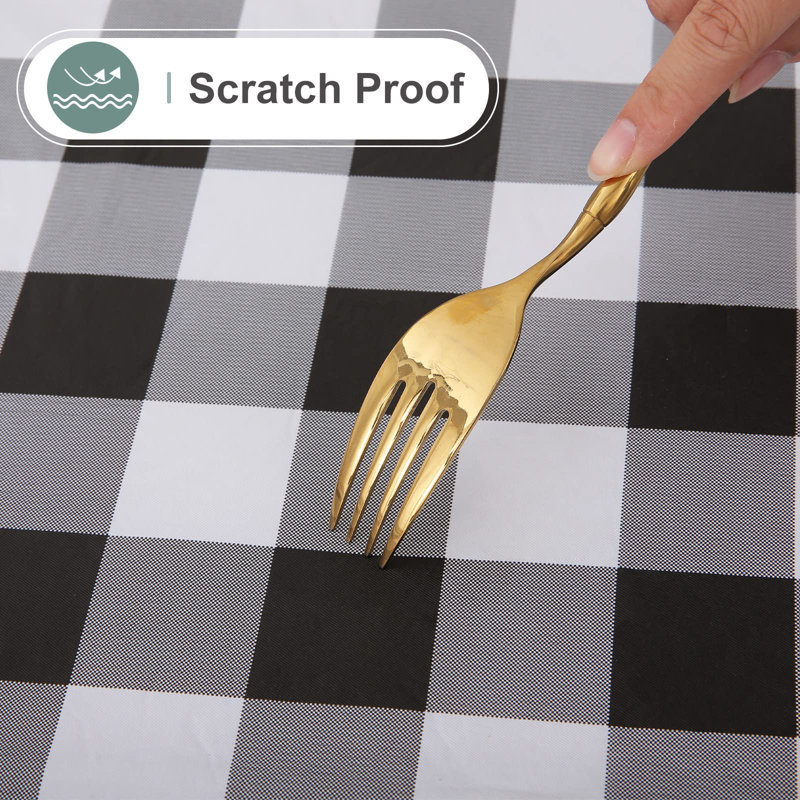 Rectangle Waterproof Vinyl Table Cloth, Buffalo Flannel Backed Tablecloth, Wipeable Plastic Table Cover (60" X 84", Black And White)