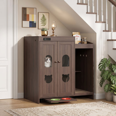 Grande armoire à litière pour chat avec espace de rangement, éliminateur d'odeurs intégré pour bac à litière